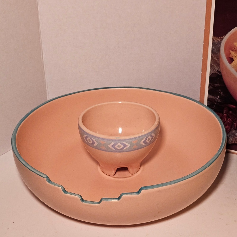 Vintage 1987 Treasure Craft Southwest Chip and Dip Set Peach Turquoise 635/MV-SW
